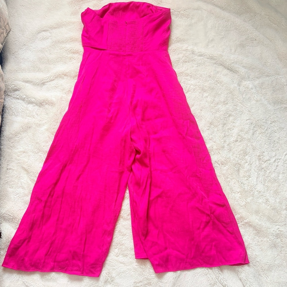 Maeve Anthropologie Fairycore Strapless Jumpsuit Barbie Neon Pink Cropped Leg - Picture 5 of 7